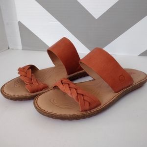 Born Morena Papaya Slide Sandals Women Size 6M Braided Strap Leather Orange